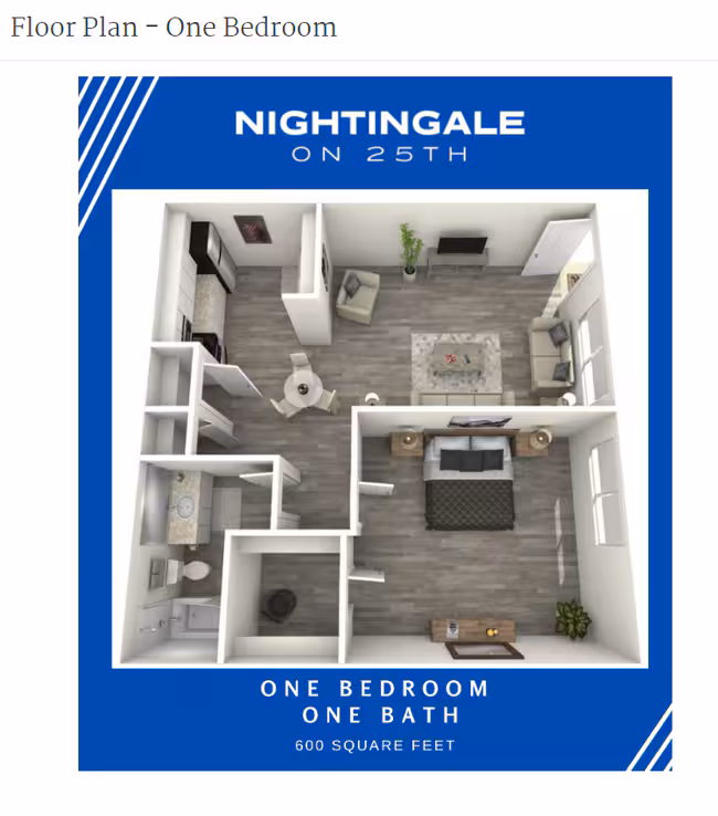 One Bedroom E210 F205 floor plan